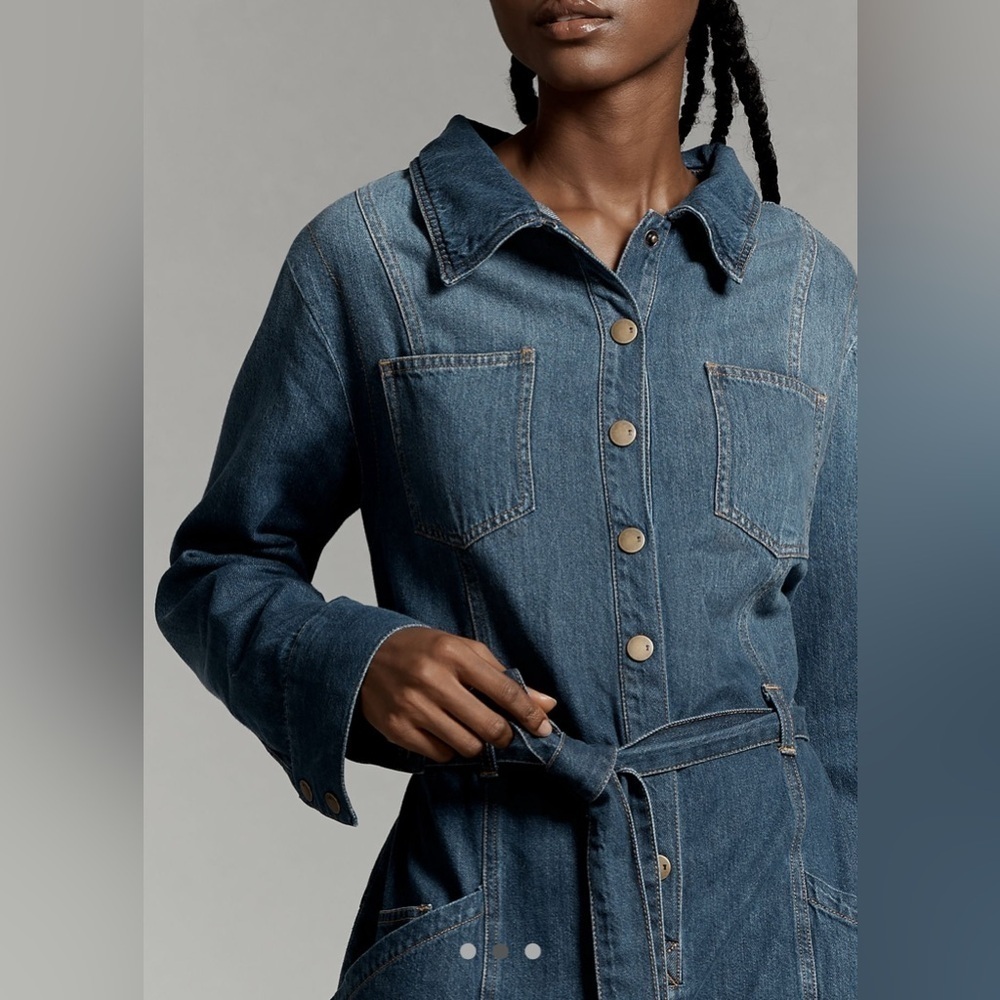 Anthropologie Pilcro Relaxed Blue Denim Utility Jumpsuit Overalls Size L - Picture 2 of 5